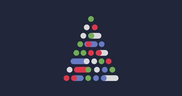 Animation of a digital Christmas tree with baubles and Christmas decorations on grey background