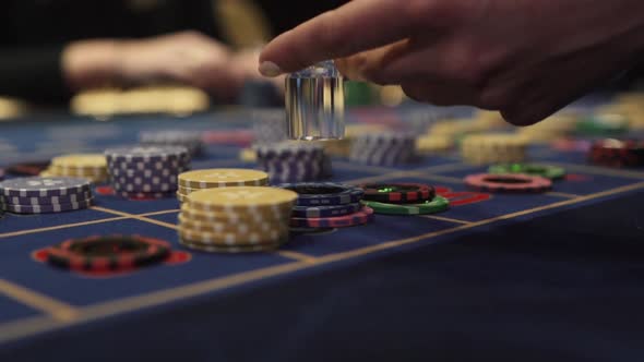 Gaming Chips on the Gaming Table in the Casino Dolly is Put on the Chip