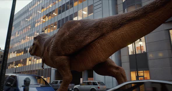 Tyrannosaurus Rex Walks Down a New York Street