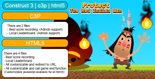 Protect The Red Indian Man Game (Construct 3 | C3P | HTML5) Customizable and All Platforms Supported