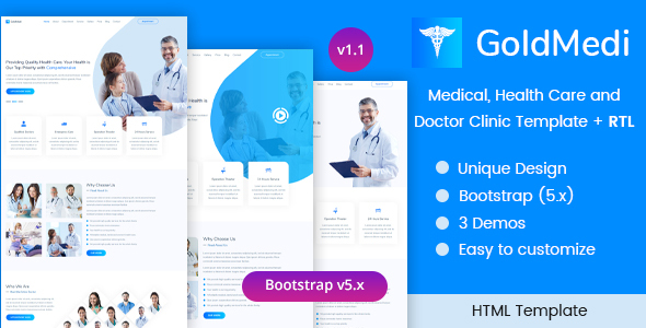 Medical Healthcare & Doctors Clinic HTML Template - GoldMedi