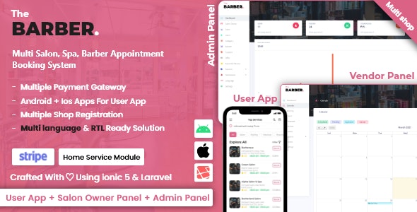 Multi Salon, Spa, Barber Appointment Booking System | Adminpanel | Salon Owner Panel - saas