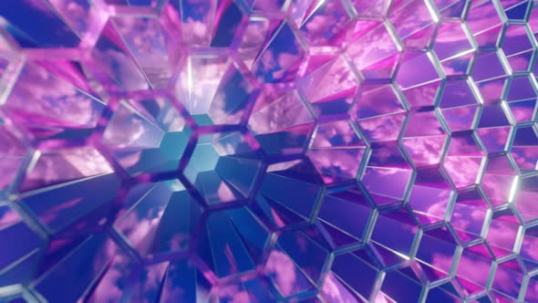 Hexagon Shape Futuristic Blue Purple Glow Scifi VJ Seamless Loop with Sun and Sky Reflection