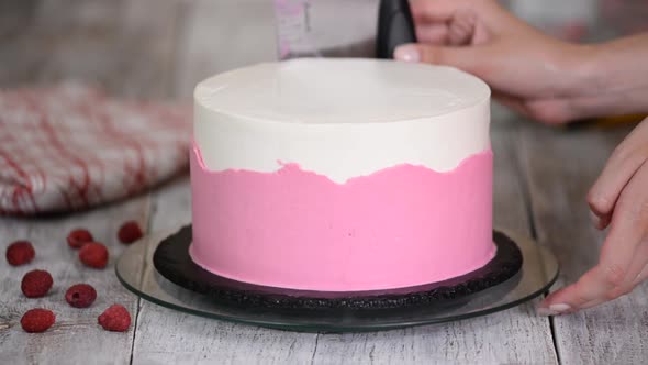 Close-up of woman decorating cake