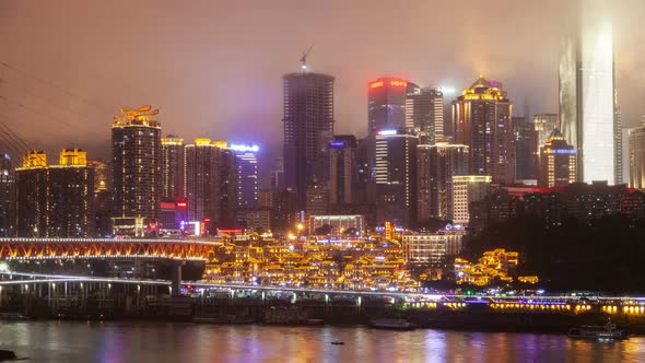 Chongqing Hongyadong By Jialing River at Qiansimen Timelapse