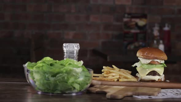 Beef Cheese Burger With French Fries Display - Slider - Left To Right