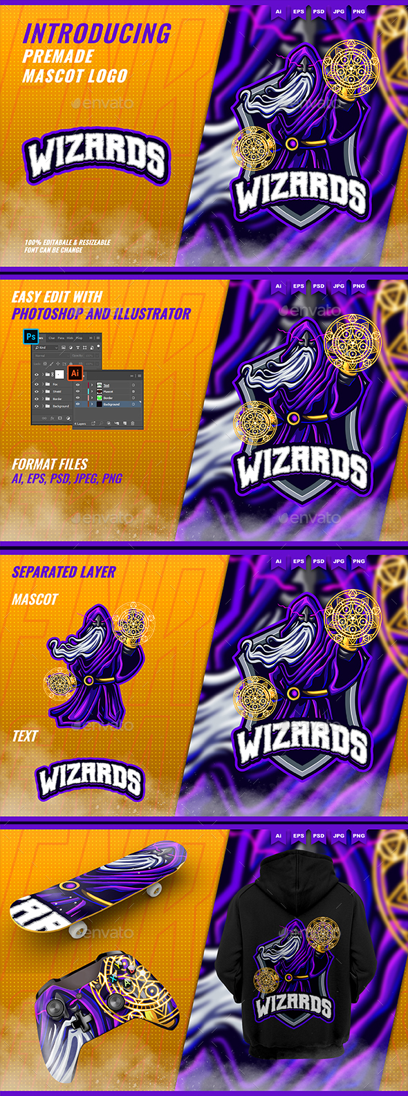 Dark Wizard Magician - Mascot Esport Logo Template