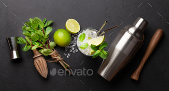 Mojito cocktail making. Ingredients and drink utensils / Photodune, Misc
