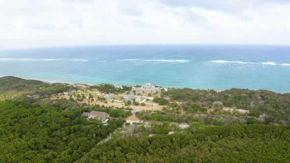 Aerial View of the Mayan Ruins of Tulum at Tropical Coast