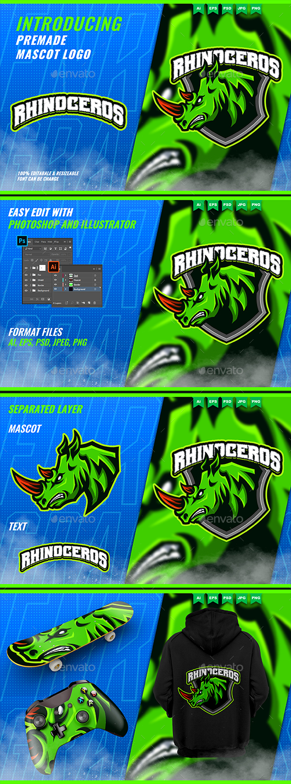 Rhinoceros - Mascot Esport Logo Template