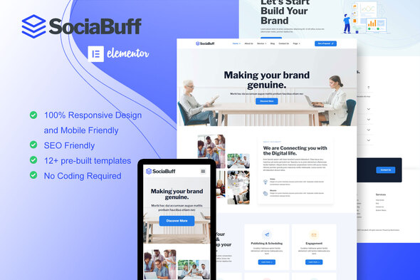 SociaBuff - Social Media & Digital Agency Elementor Template Kit