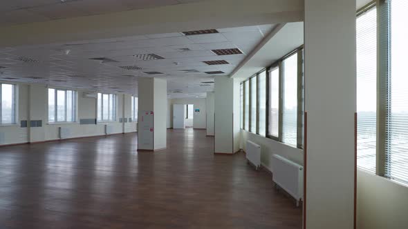 Workspace the Interior of Empty Office Space with Panoramic Windows a Walk Through the White Office