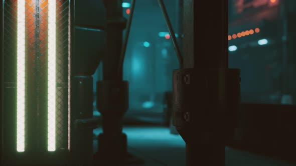 Futuristic Street with Neon Glow at Night