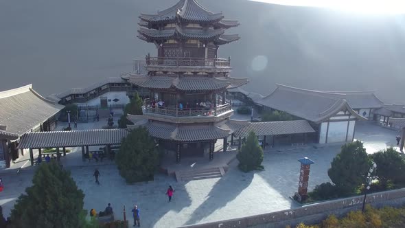 Numerous Tourists at the Crescent Lake Temple One of the Famous Attractions of China