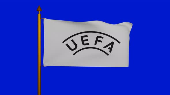 Union of European Football Associations flag waving with flagpole on chroma key, UEFA flag, UEFA