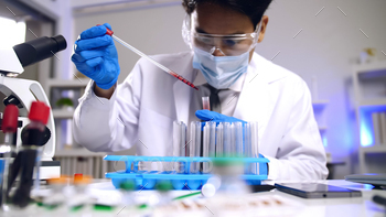 Asian scientist doing some research and looking through a microscope in laboratory. / Photodune, Misc