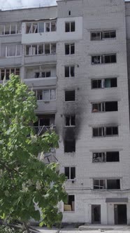 Vertical Video of a Destroyed House During the War in Ukraine