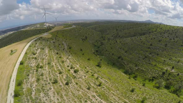 Windfarm Producing Alternative Energy for City, Electricity Generation in Cyprus