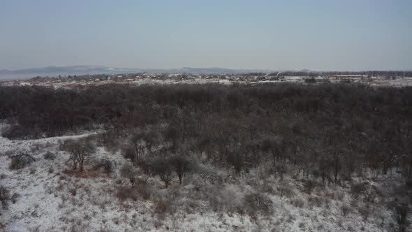 View From a Drone to the Ground Covered with Ice at the Morning