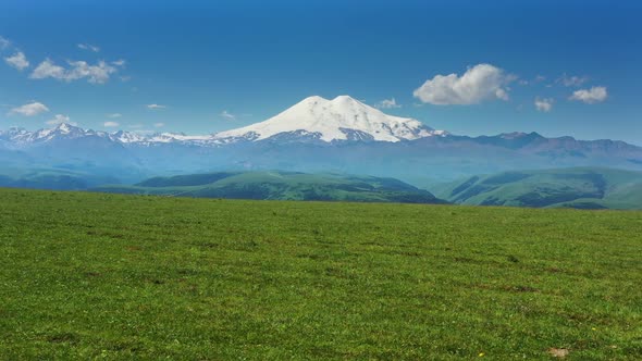 Mount Elbrus and Hills Caucasus Mountains