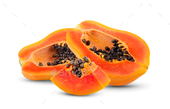 half of ripe papaya fruit with seeds isolated on white background / Photodune, Misc
