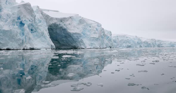 MS POV Glacier and ice floes on water at Torgersen Island / Antarctic Peninsula, Antarctica