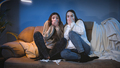 Two girls got scared while watching scary horror movie on TV at night - PhotoDune Item for Sale
