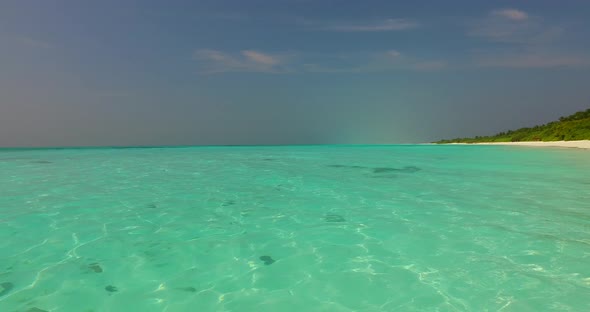 Beautiful aerial island view of a paradise sunny white sand beach and aqua blue ocean background in 