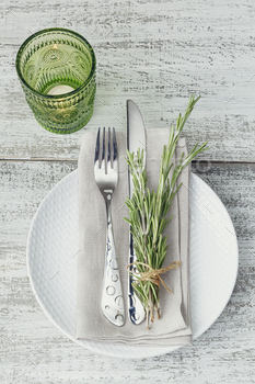 Rustic table setting with rosemary / Photodune, Misc