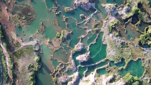 Aerial view Turquoise lake at Guar Petai also called Jiuzaigou 