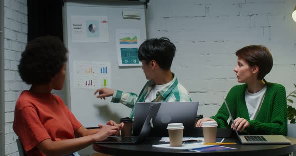 A Young Man Showing His Colleagues the Diagrams Hanging on the Stand