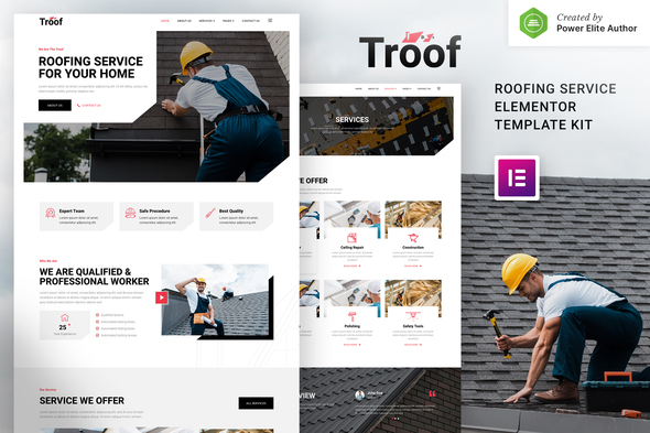 Troof – Roofing Service Elementor Template Kit