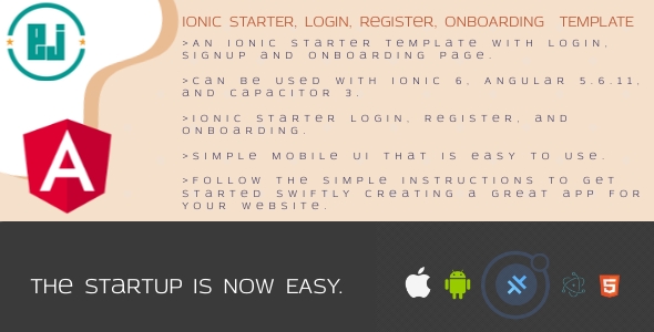 IONIC  starter template with login, signup and onboarding page: capacitor, cordova.