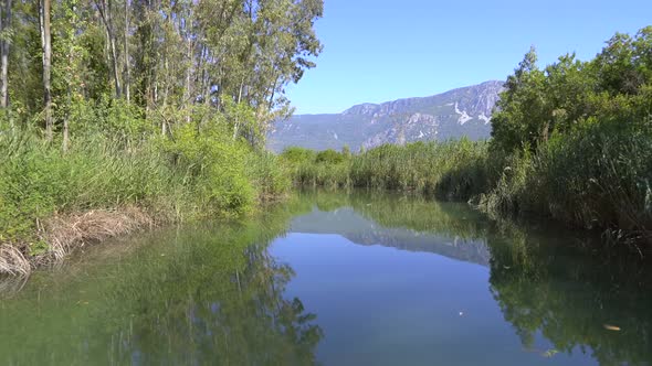 A River Surrounded By Reeds On A Flat Plain