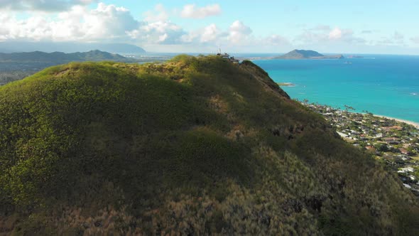 Aerial of Bunkers on Pillbox Hike in Hawaii