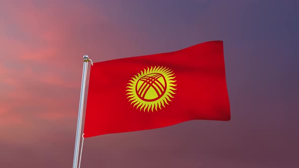 Flag Of Kyrgyzstan Waving 4k