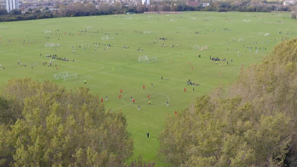Sunday League Football Matches Taking Place at Hackney Marshes in London