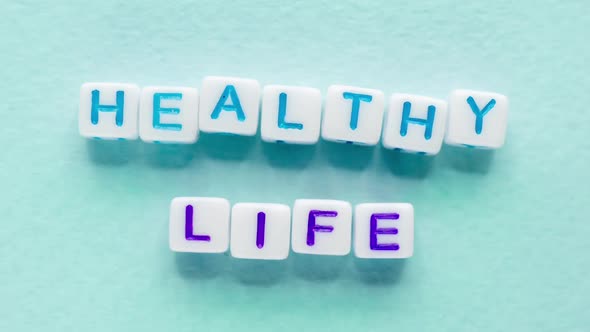 Healthy Life Text Sport Wellbeing Cubes Letters