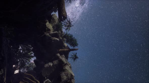 Astrophotography Star Trails Over Canyon