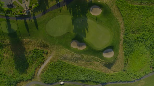 Top Down Aerial Pan of a Golf Course in Long Island New York