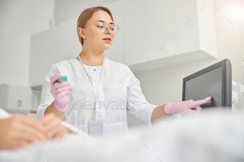lab coat and sterile gloves using hardware cosmetology