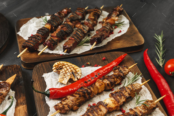 Grilled meat skewers barbecue served on board / Photodune, Misc