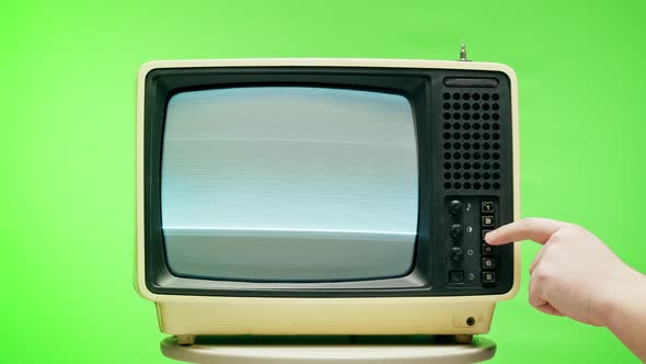 Old Television with Grey Interference Screen on Chroma Green Background