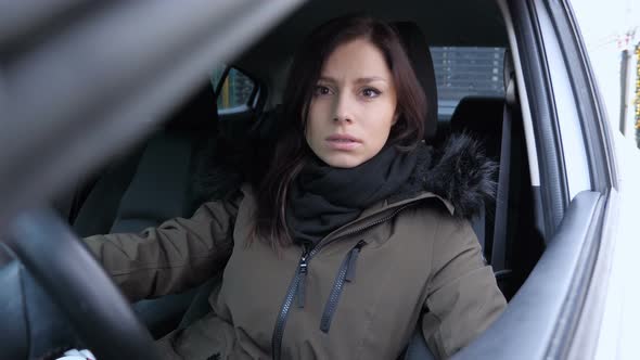 Fighting Angry Young Woman Yelling Sitting in Car