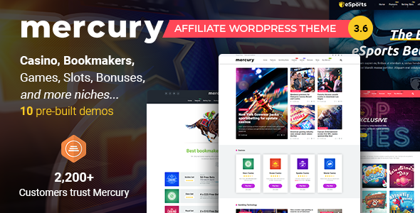 Mercury - Affiliate WordPress Theme. Casino, Gambling & Other Niches. Reviews & News