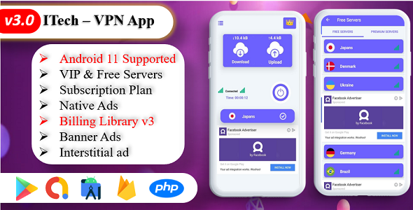 ITech VPN App | VPN unblock Proxy | VPN Secure Servers | Admin Panel | Admob Ads