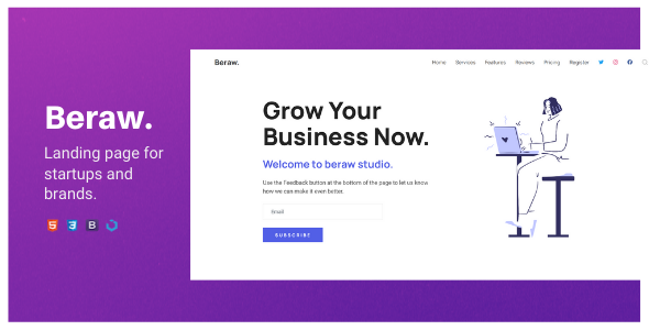 Beraw — A Clean One Page Landing Template for Statups and Businesses
