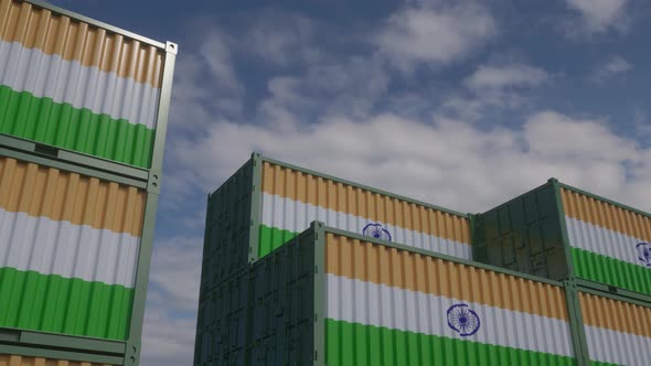 India Flag Containers are Located at the Container Terminal