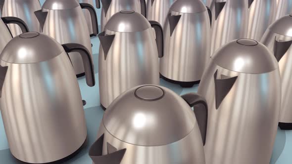a lot of electric kettles in a row hd