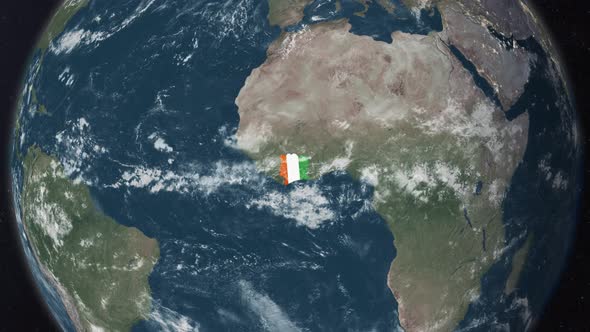 Globe Map of  Cote D'ivoire with a flag (Highlighted)